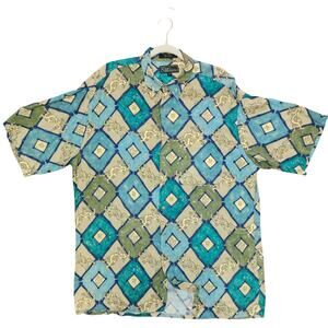 Croft & Barrow Mens Vintage Button Down Shirt‎ Size XLT Geo Dragon Print Rayon
